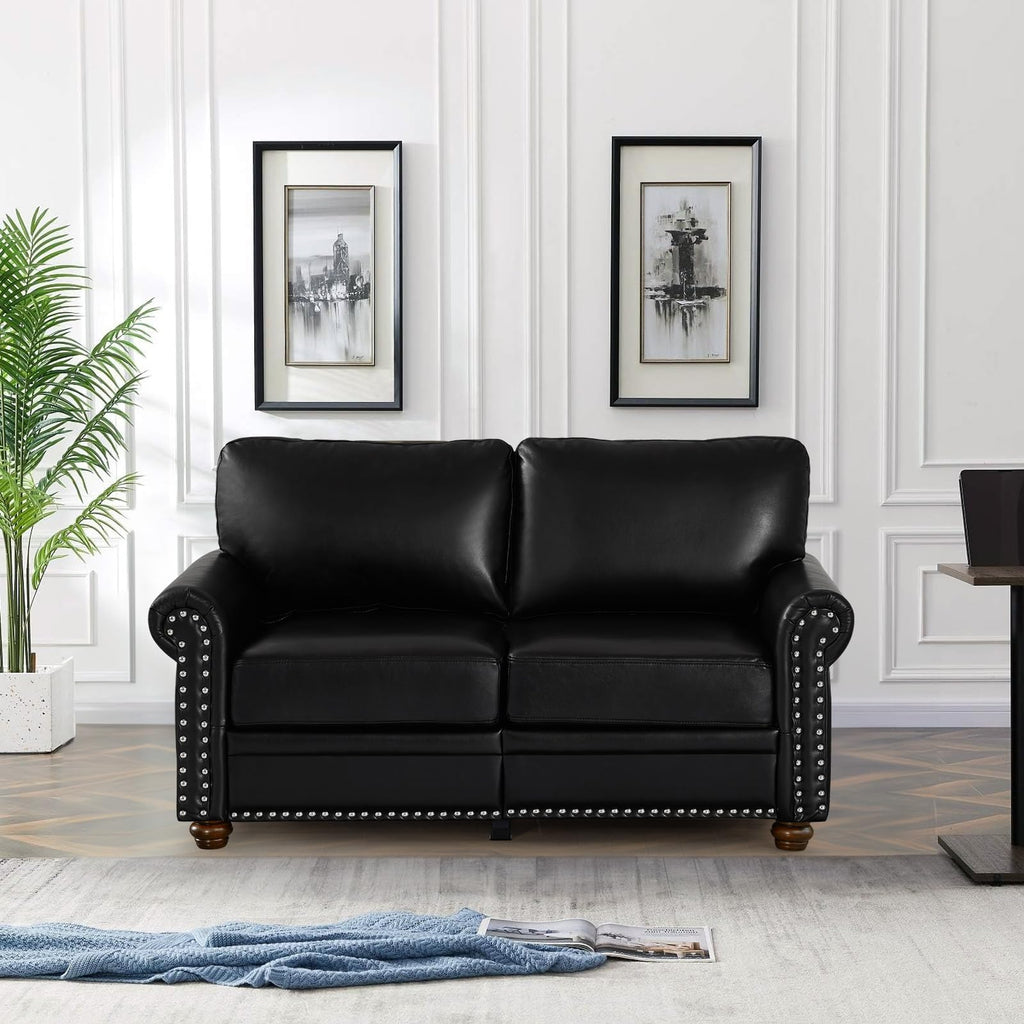 2 Piece Faux Leather Sofa Set,Modern Couch and Loveseat Sets with Storage,Mid Century Couch with Rivet Rolled Arm,Comfy Deep Seat Sofa,Furniture for Living Room,Office(Loveseat+3 Seater,Navy)