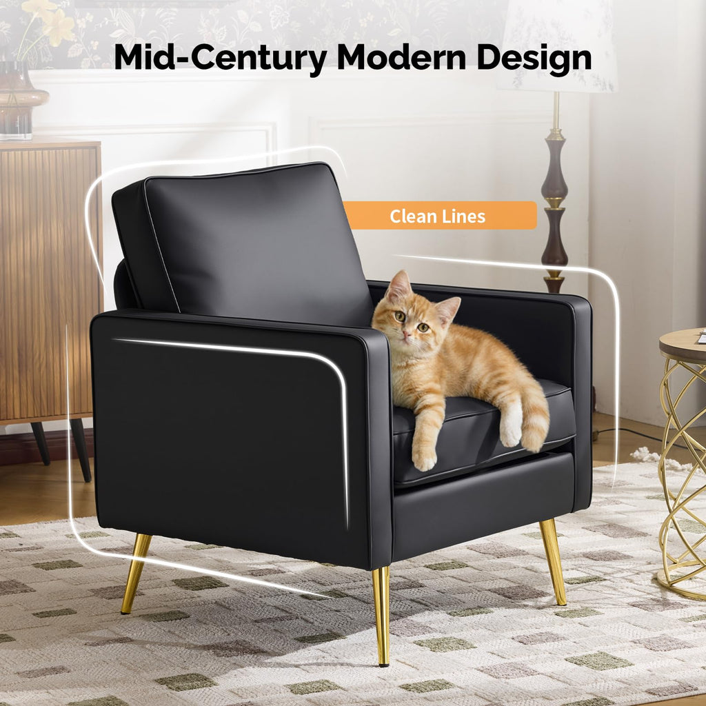 VINGLI Faux Leather Accent Chairs Set of 2 with Gold Legs for Living Room