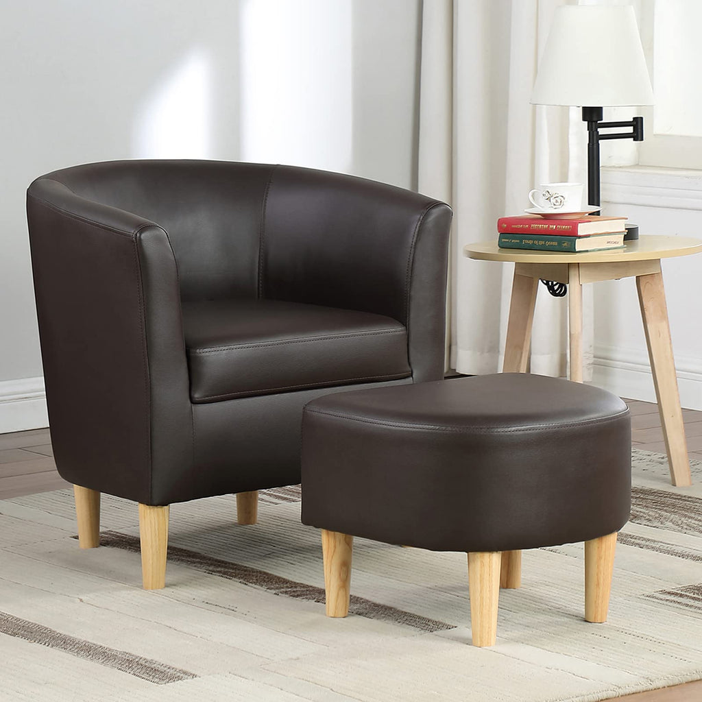 DAZONE Accent Chair with Ottoman, Modern Comfy Armchair Upholstered Barrel Club Chair and Footrest Set, Fabric Tub Arm Chairs for Living Room Bedroom Small Spaces Apartment Office, Set of 2, Gray