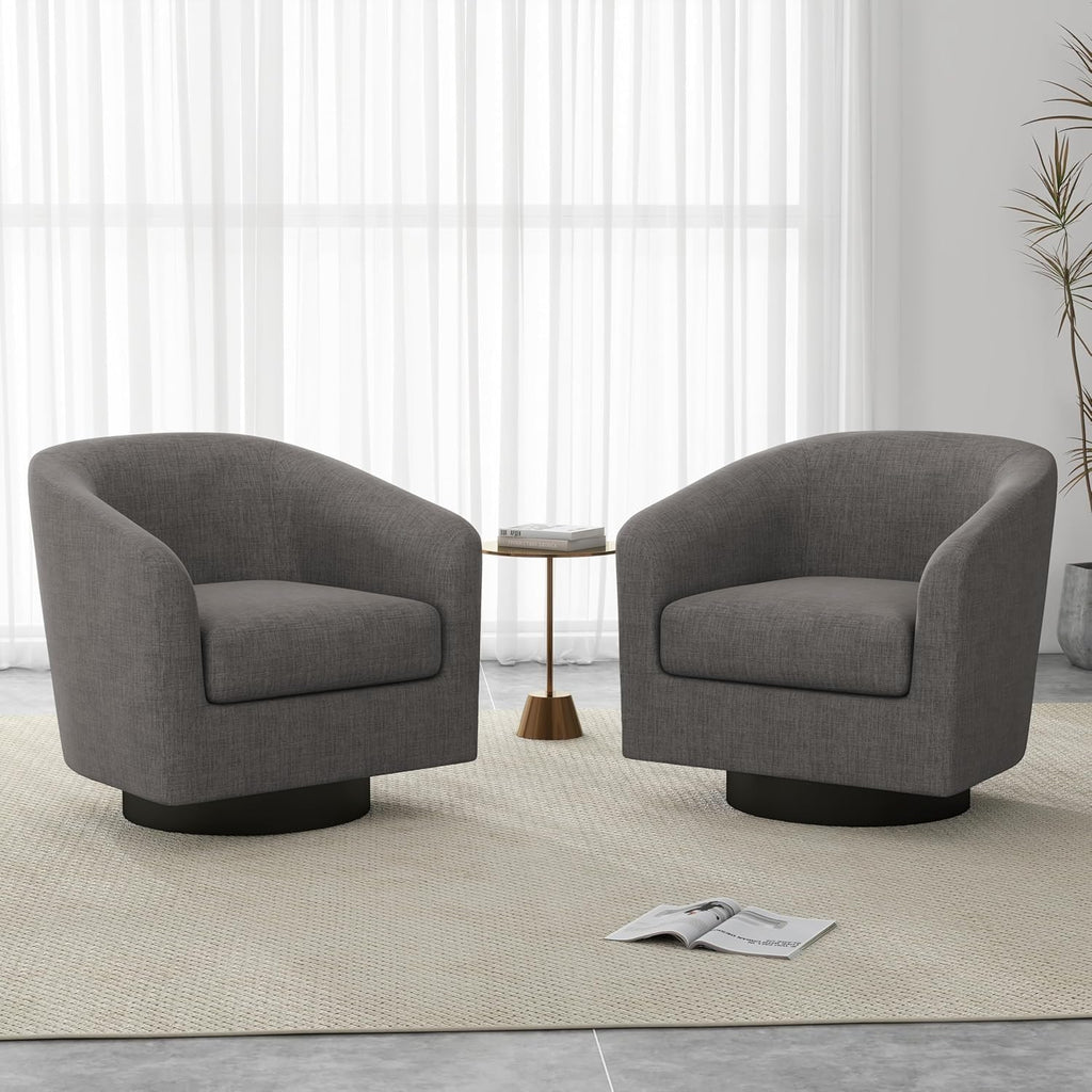 Faux Leather Swivel Accent Chairs Set of 2, Barrel Armchair, Brown
