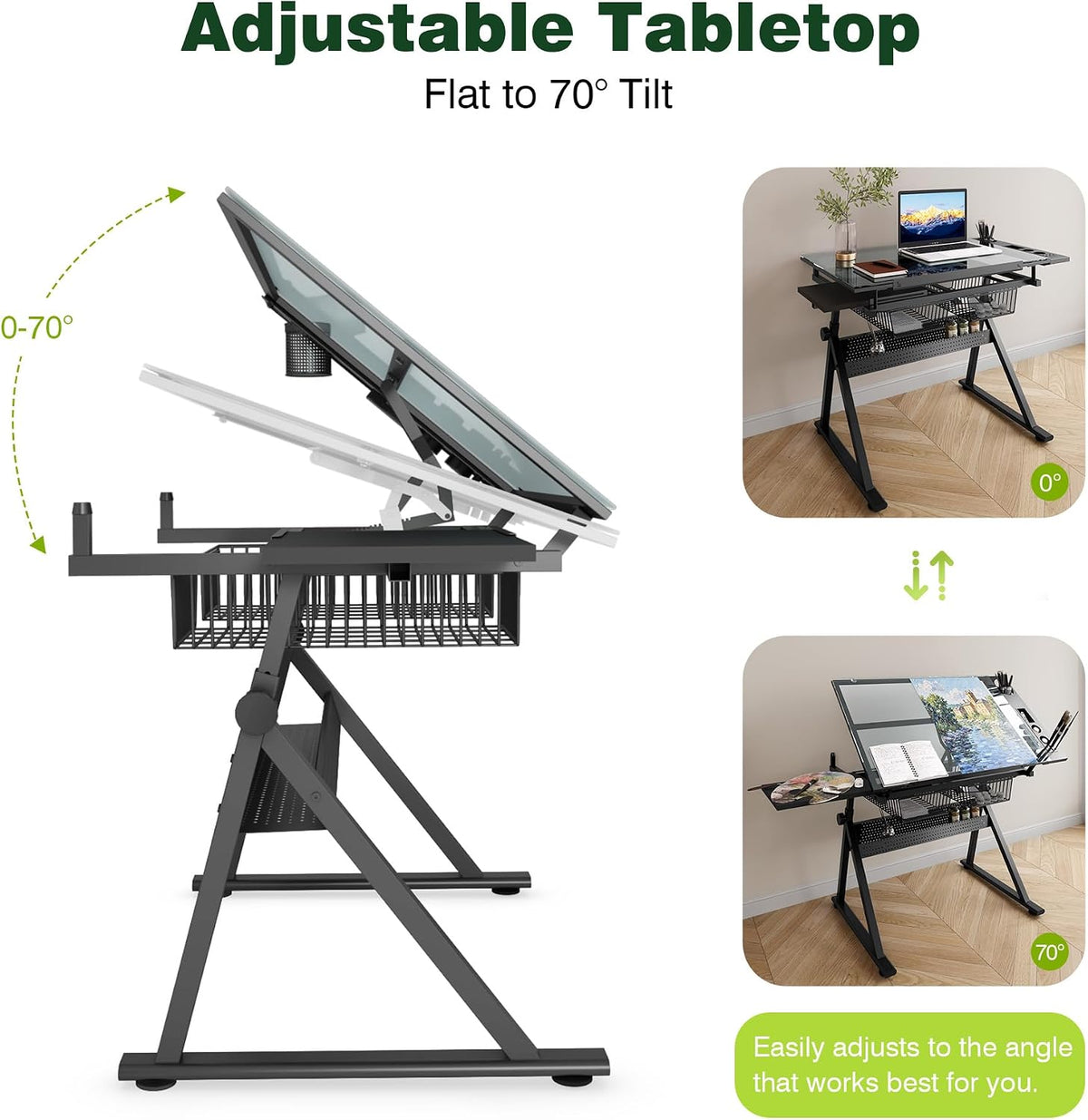 Drafting Table Desk with Storage, Art Table for Adults