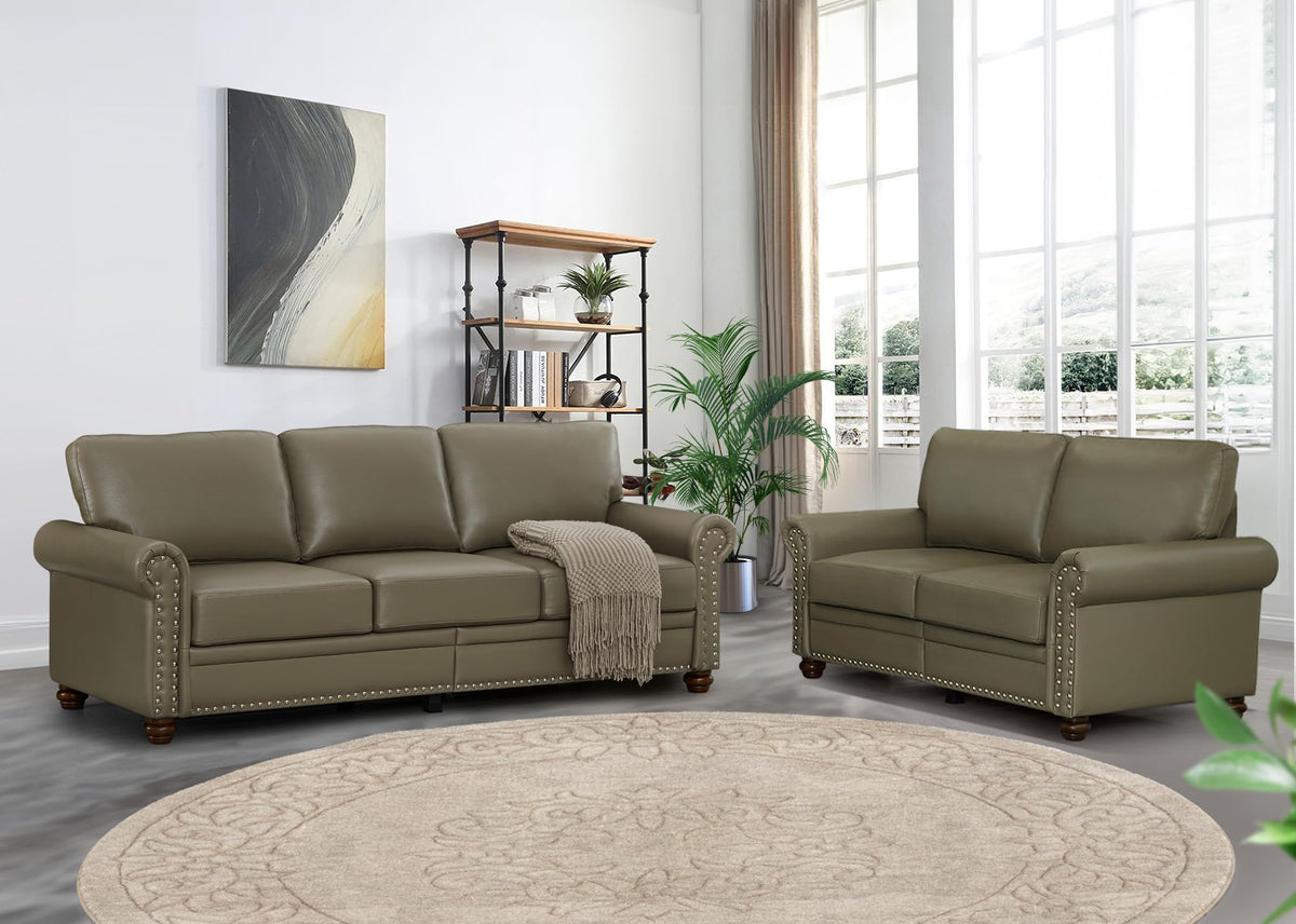 2 Piece Faux Leather Sofa Set,Modern Couch and Loveseat Sets with Storage,Mid Century Couch with Rivet Rolled Arm,Comfy Deep Seat Sofa,Furniture for Living Room,Office(Loveseat+3 Seater,Navy)
