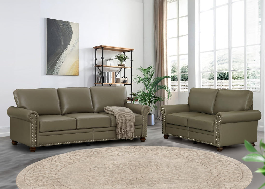 2 Piece Faux Leather Sofa Set,Modern Couch and Loveseat Sets with Storage,Mid Century Couch with Rivet Rolled Arm,Comfy Deep Seat Sofa,Furniture for Living Room,Office(Loveseat+3 Seater,Navy)