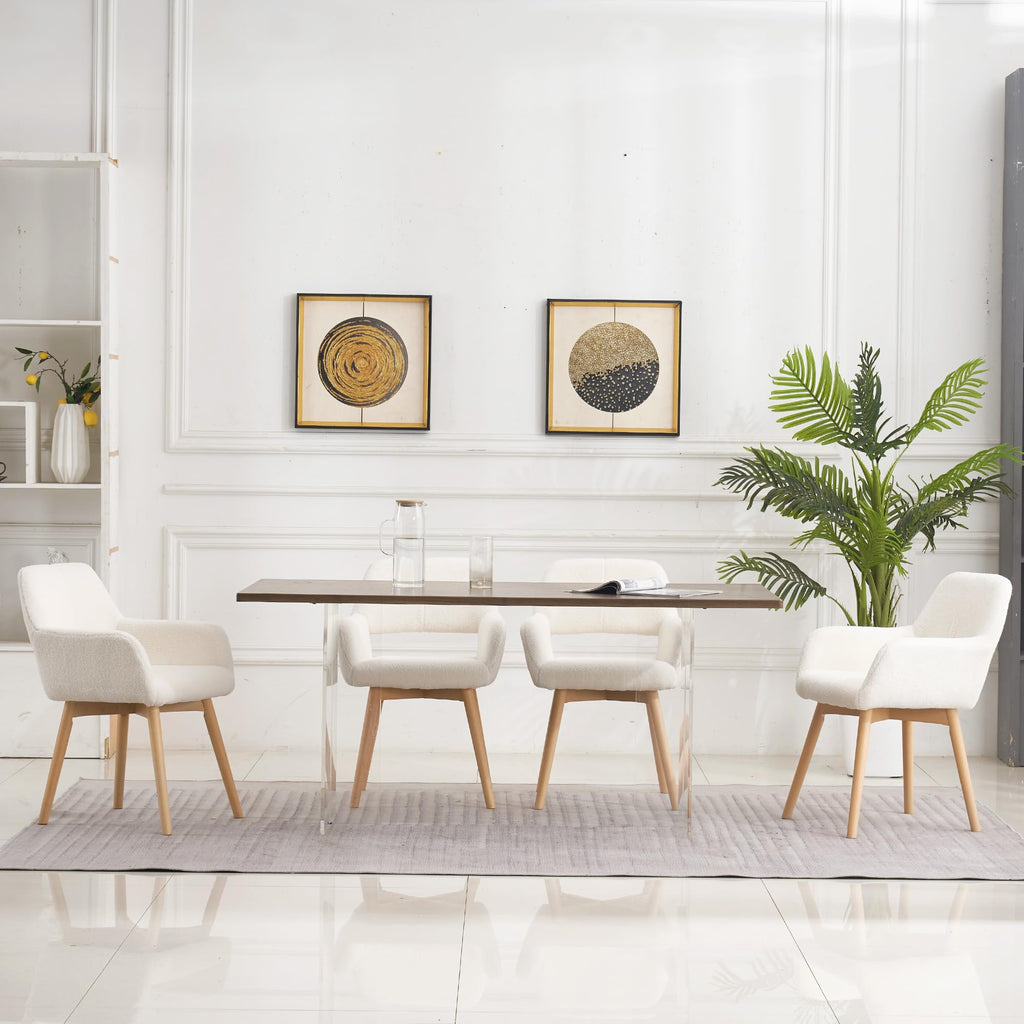 Mid Century Modern Dining Chairs Set of 2 & 4 & 6 Comfy Accent Chair Upholstered Kitchen Dining Living Room Chairs for Bedrooms Waiting Room Home Arm Desk Chair No Wheels (Beige, 2)