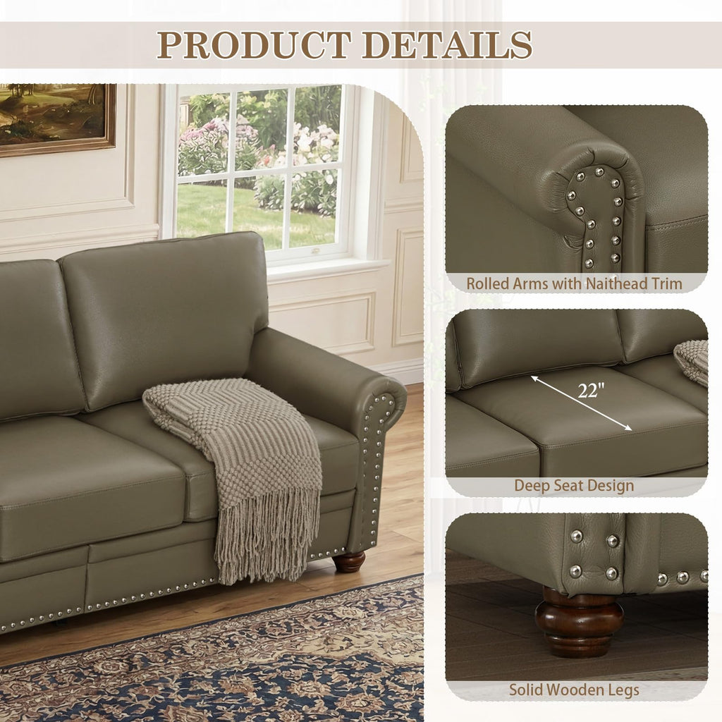 2 Piece Couch Sets for Living Room,Mid Century Modern Couch with Storage Nailhead Trim & Rolled Armrests,Deep Seat Comfy Couch,Furniture Set for Living Room,Bedroom,Office(Navy Blue,Loveseat+3 Seater)