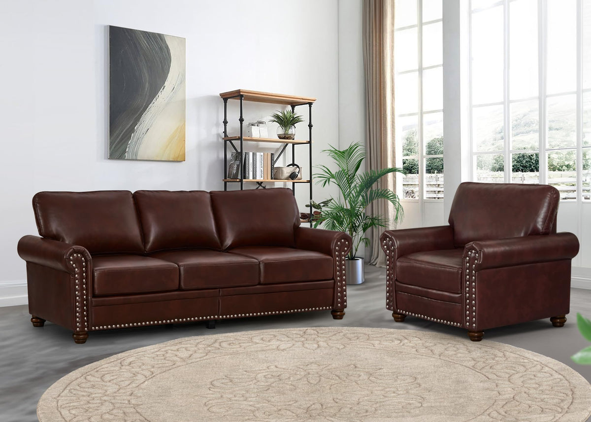 2 Piece Faux Leather Sofa Set,Modern Couch and Loveseat Sets with Storage,Mid Century Couch with Rivet Rolled Arm,Comfy Deep Seat Sofa,Furniture for Living Room,Office(Loveseat+3 Seater,Navy)