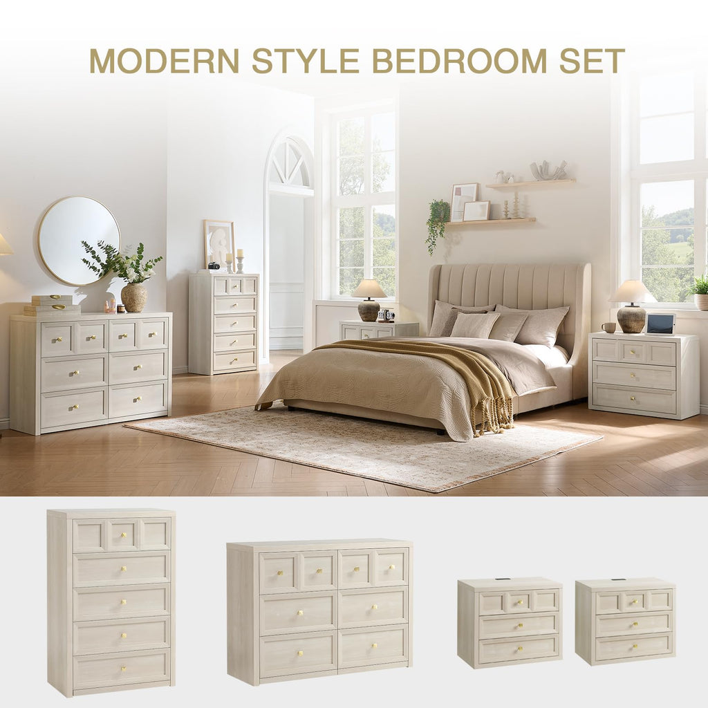 3 Drawers Nightstand Set of 2 W/Charging Station, 30.7" W King Size Bedside Table with 3 Drawers, Accent End Table W/Large Storage, Modern Wood Side Table for Bedroom,Office (2 Pieces, Gray Black)