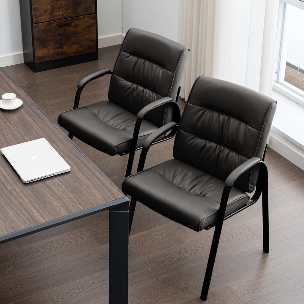 Office Guest Reception Chair Set of 2, Conference Room Chairs Waiting Room Chairs 2 Pack, Modern Leather Office Desk Chair No Wheels.