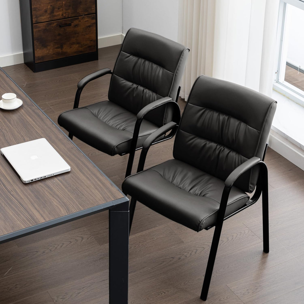 Office Guest Reception Chair Set of 2, Conference Room Chairs Waiting Room Chairs 2 Pack, Modern Leather Office Desk Chair No Wheels.