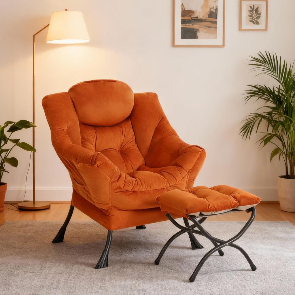Modern Lazy Chair with Ottoman Lounge Accent Reading Chair for Living Room