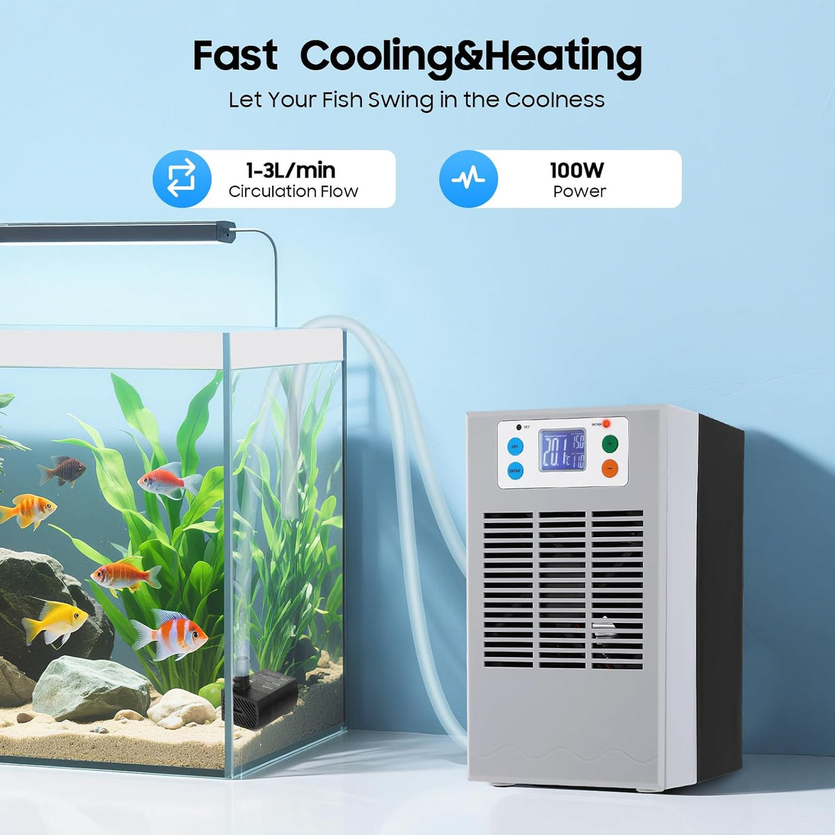 7.93Gal Aquarium Chiller, Electric Fish Tank Water Chiller Machine,Adjustable Temperature Hydroponic Cooling System with Upgraded LED Display,Quiet Design for Fish Tank Axolotl Coral Reef