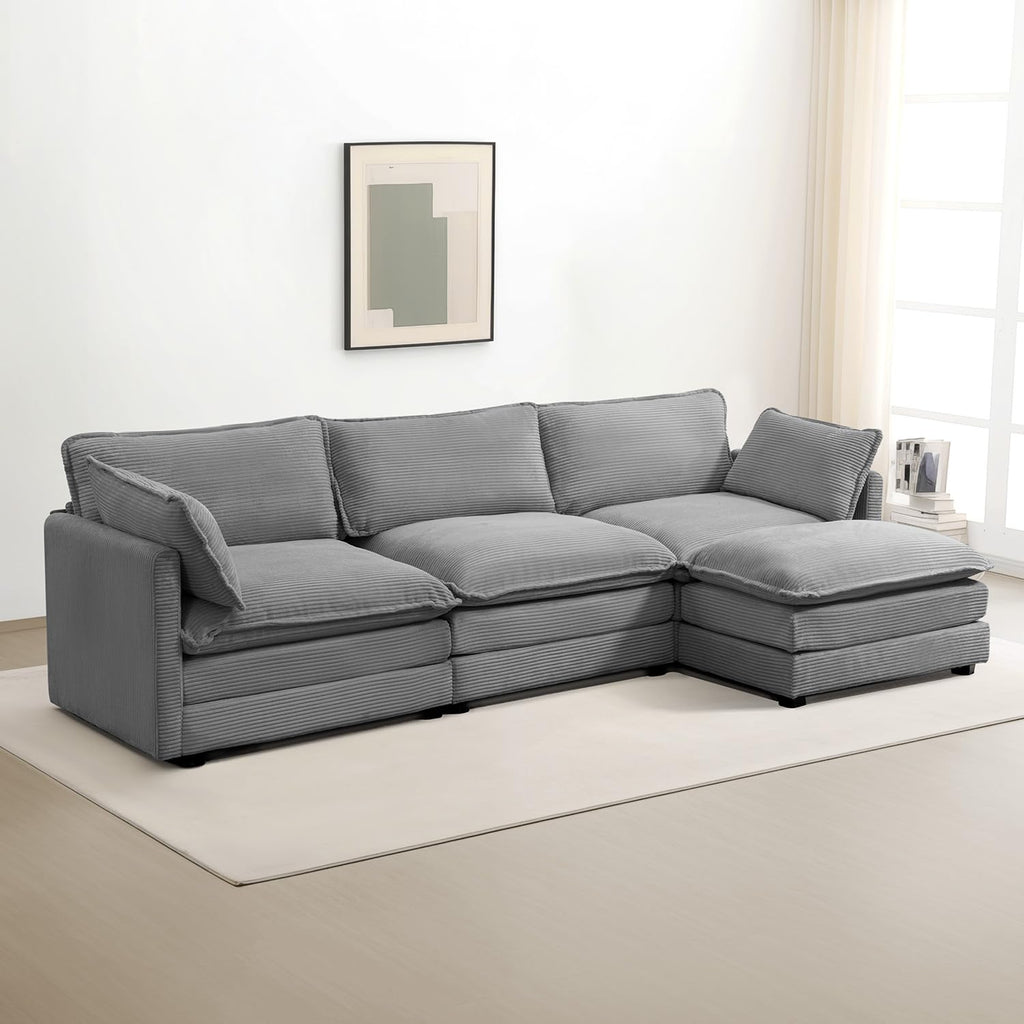 ROWHY 41'' Single Armchair with Ottoman, Modern Corduroy Cloud Couch with Convertible Chaise, Upholstered Sofa Set for Living Room, Green