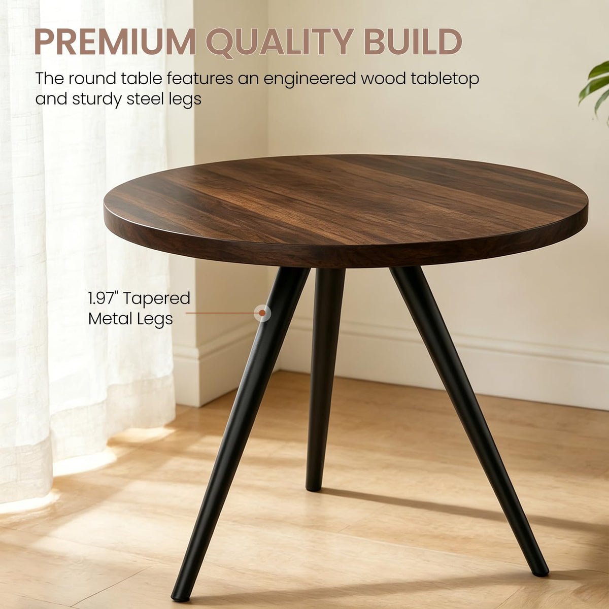 34.6" Round Dining Table Set for 4, Modern Kitchen Coffee Table Set, Walnut