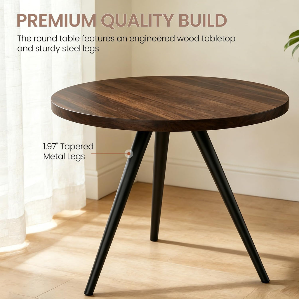 34.6" Round Dining Table Set for 4, Modern Kitchen Coffee Table Set, Walnut