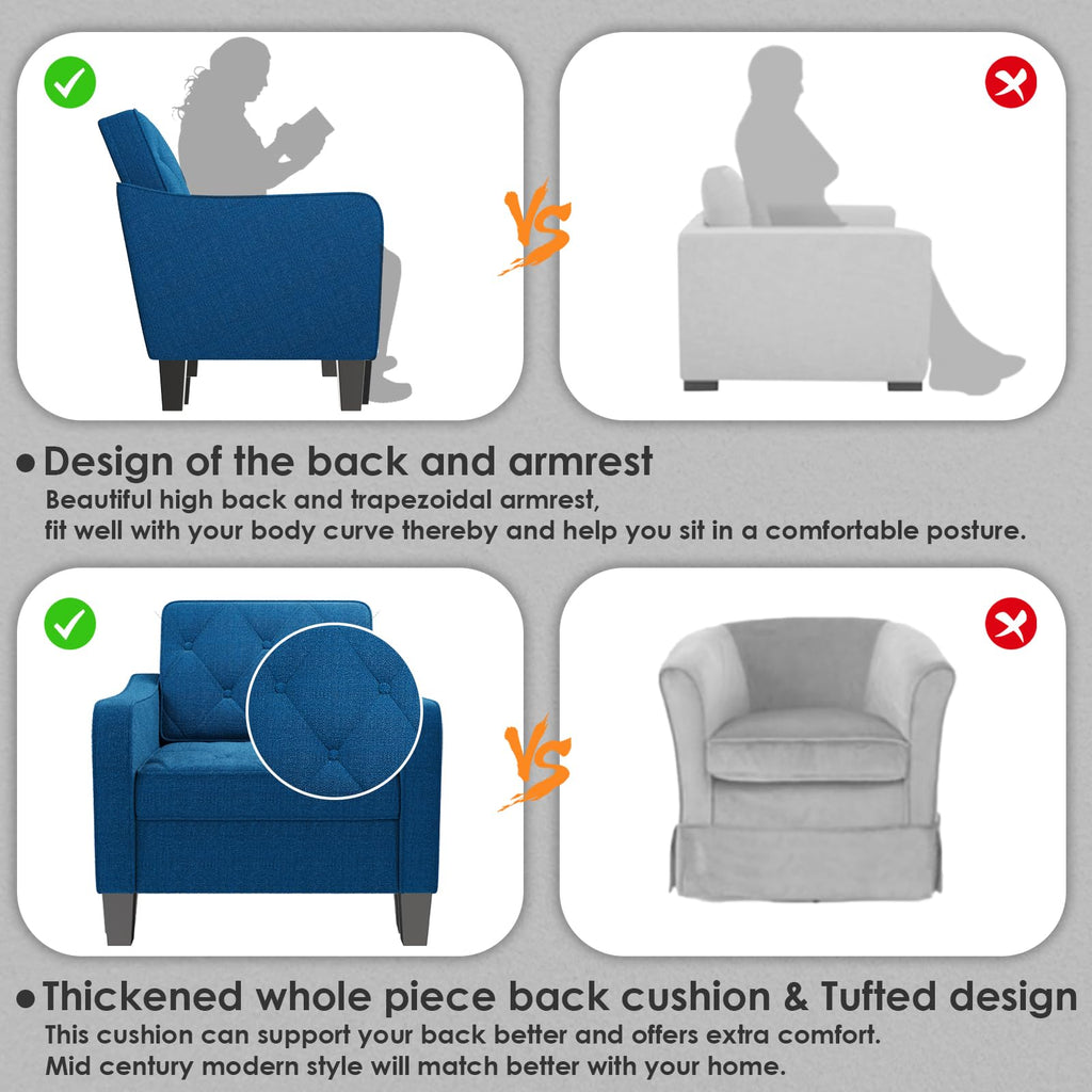 Grey Accent Chairs Set of 2, Wide Comfy Arm Chairs for Living Room, Office