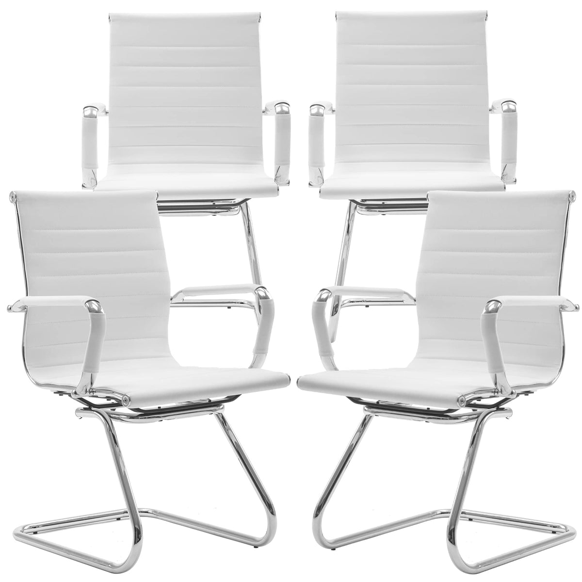 Reception Chairs Leather Conference Guest Chair Heavy Duty Back Support Office Chair, Set of 2 (Navy)