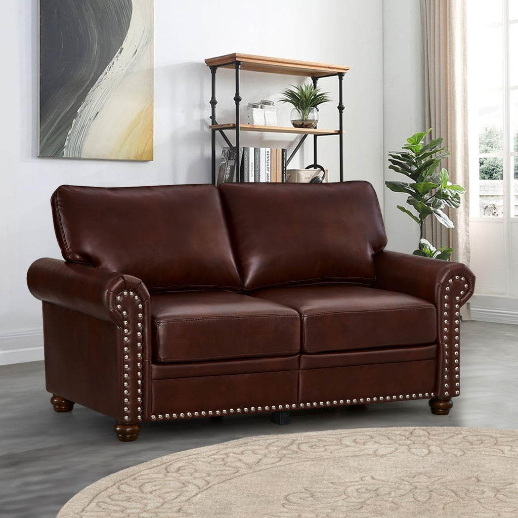 2 Piece Faux Leather Sofa Set,Modern Couch and Loveseat Sets with Storage,Mid Century Couch with Rivet Rolled Arm,Comfy Deep Seat Sofa,Furniture for Living Room,Office(Loveseat+3 Seater,Navy)