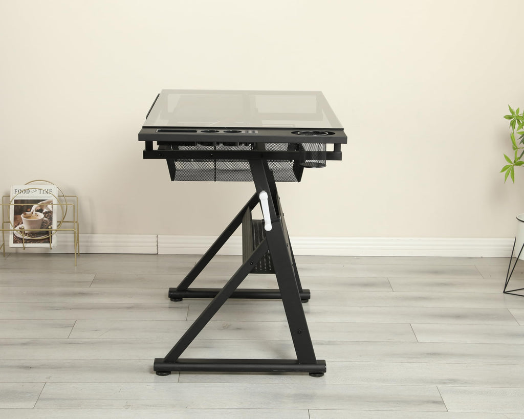 Drafting Table and Stool Set for Adults/Artists, Drawing Table with Adjustable Tabletop and Height, Art Workstation for Painters Crafting Reading Writing Home Office, All White