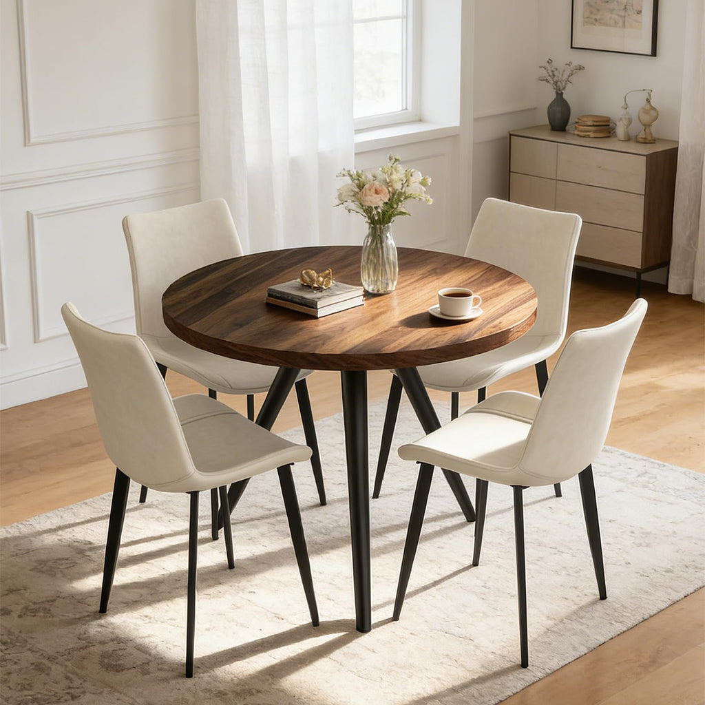 34.6" Round Dining Table Set for 4, Modern Kitchen Coffee Table Set, Walnut