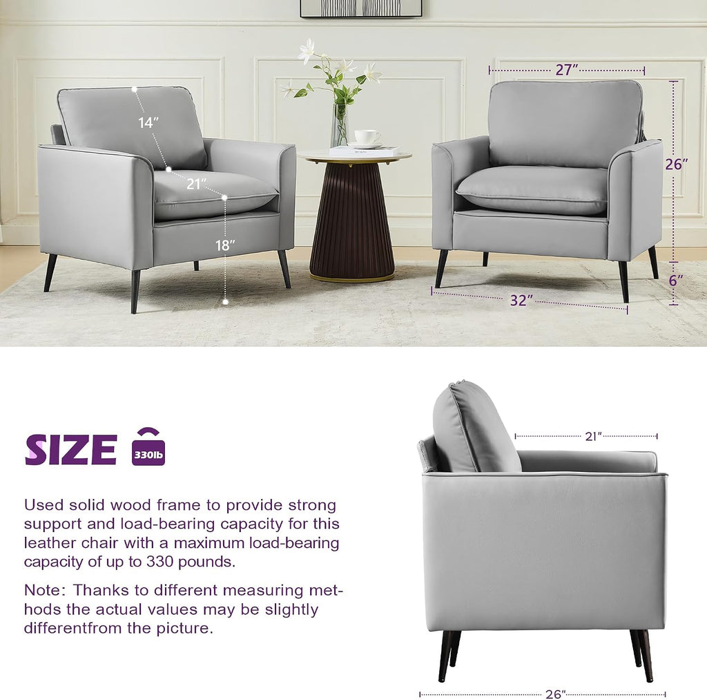 TYBOATLE Accent Chairs Set of 2, Faux Leather Arm Chairs (Grey, 2)