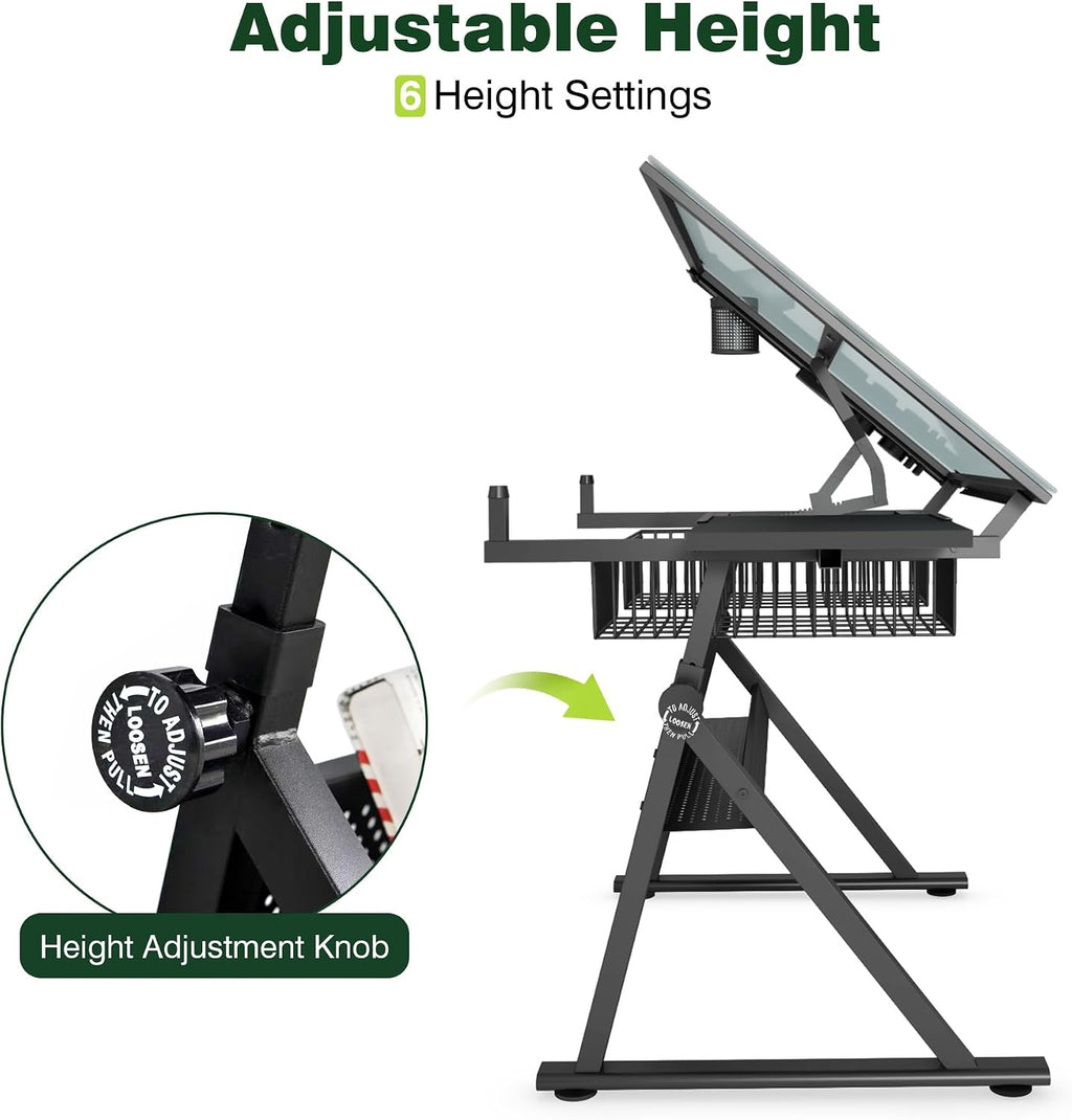 Drafting Table Desk with Storage, Art Table for Adults