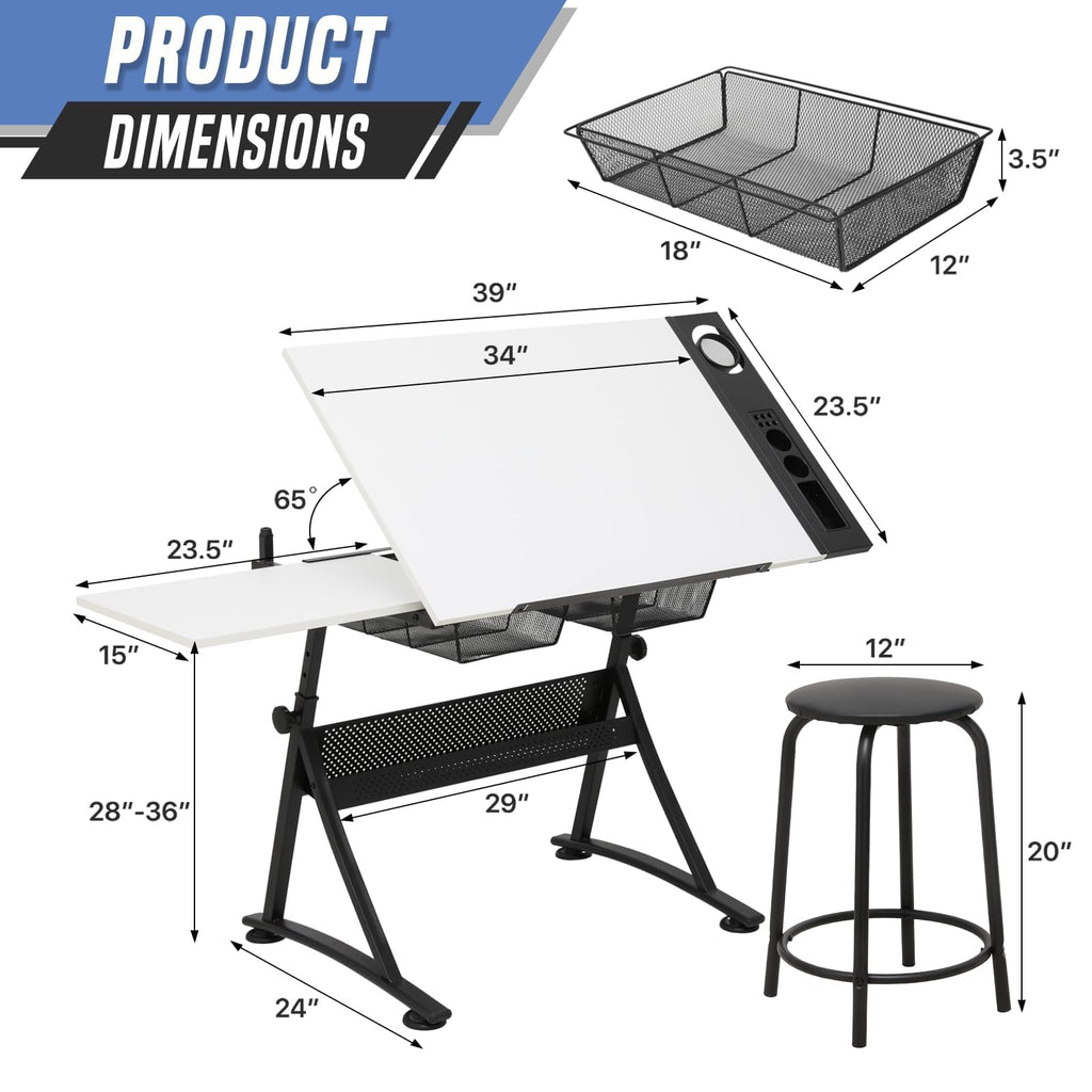Drafting Table, Clear Glass, Angle Adjustable Top