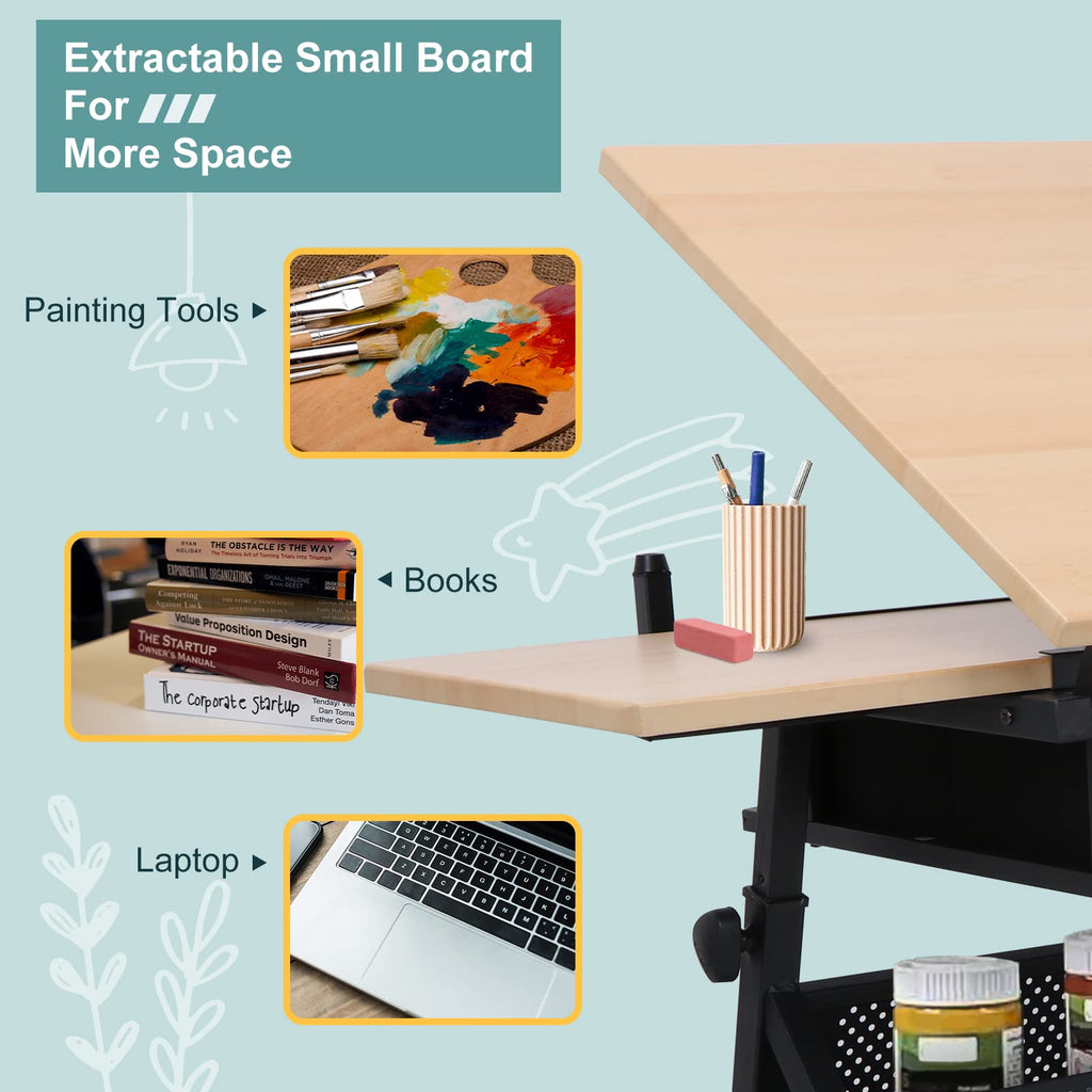 ZENY Adjustable Drafting Table with Stool Tilting Drawing Desk Artist Table