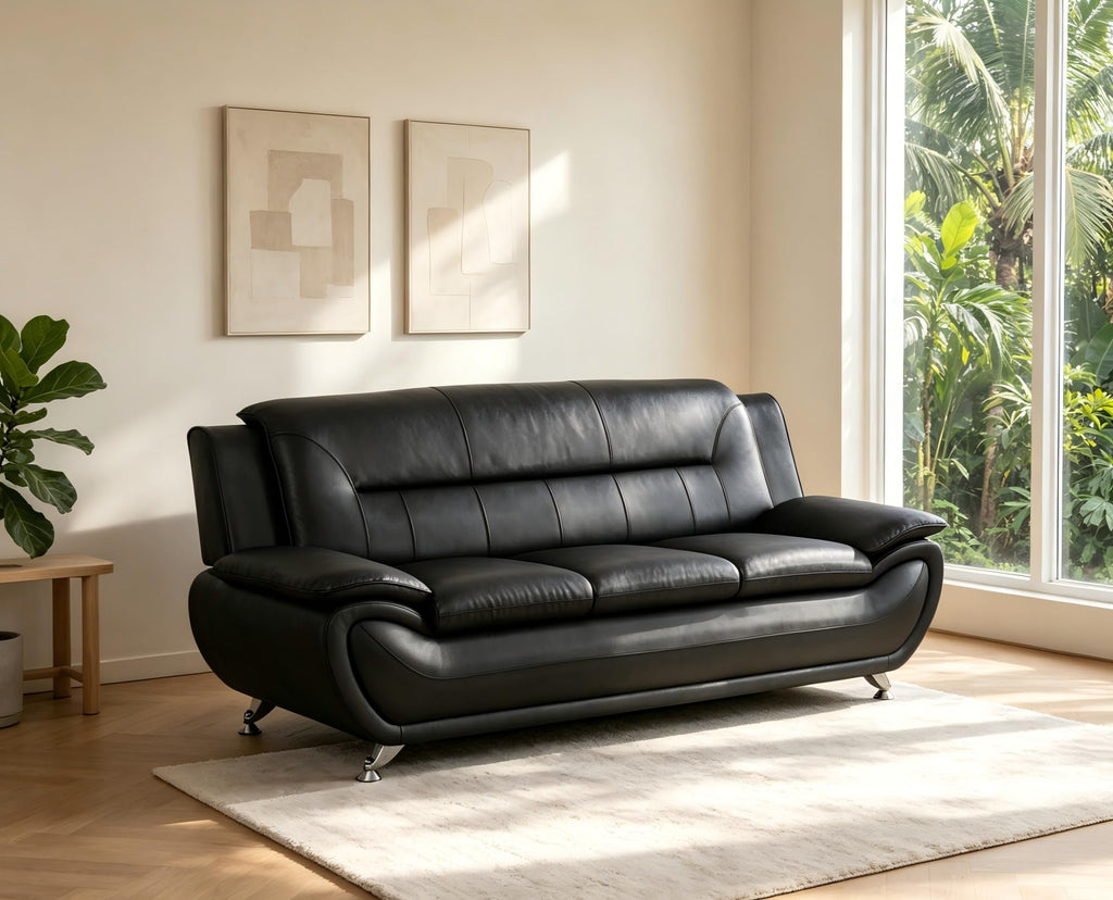 Creamy White Living Room Furniture Set, 2-Piece Modern Faux Leather Couches for Home, Living Room Sofa Sets, 3-Seater Sofa and Loveseat with Metal Feet, Couch Set for Bedroom, Hotel, Office