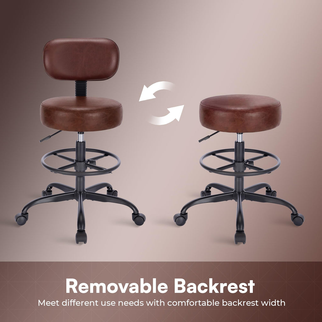 SUPERJARE Drafting Chair with Backrest, Adjustable Foot Rest Rolling Stool