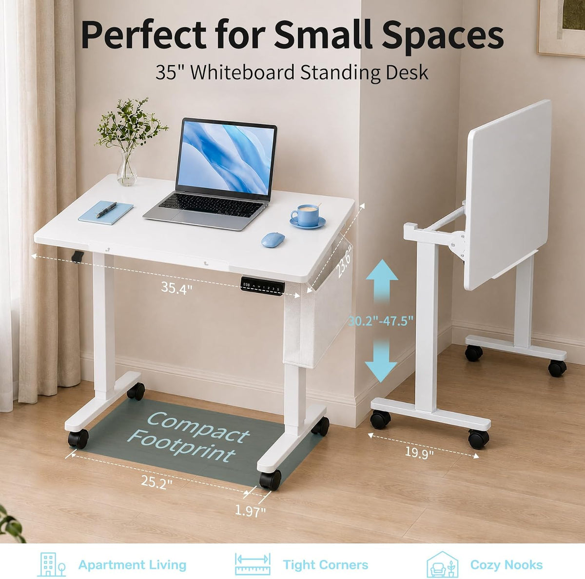 3-in-1 Standing Drafting Desk with 90Â° Tilt Whiteboard, 35Ã24"