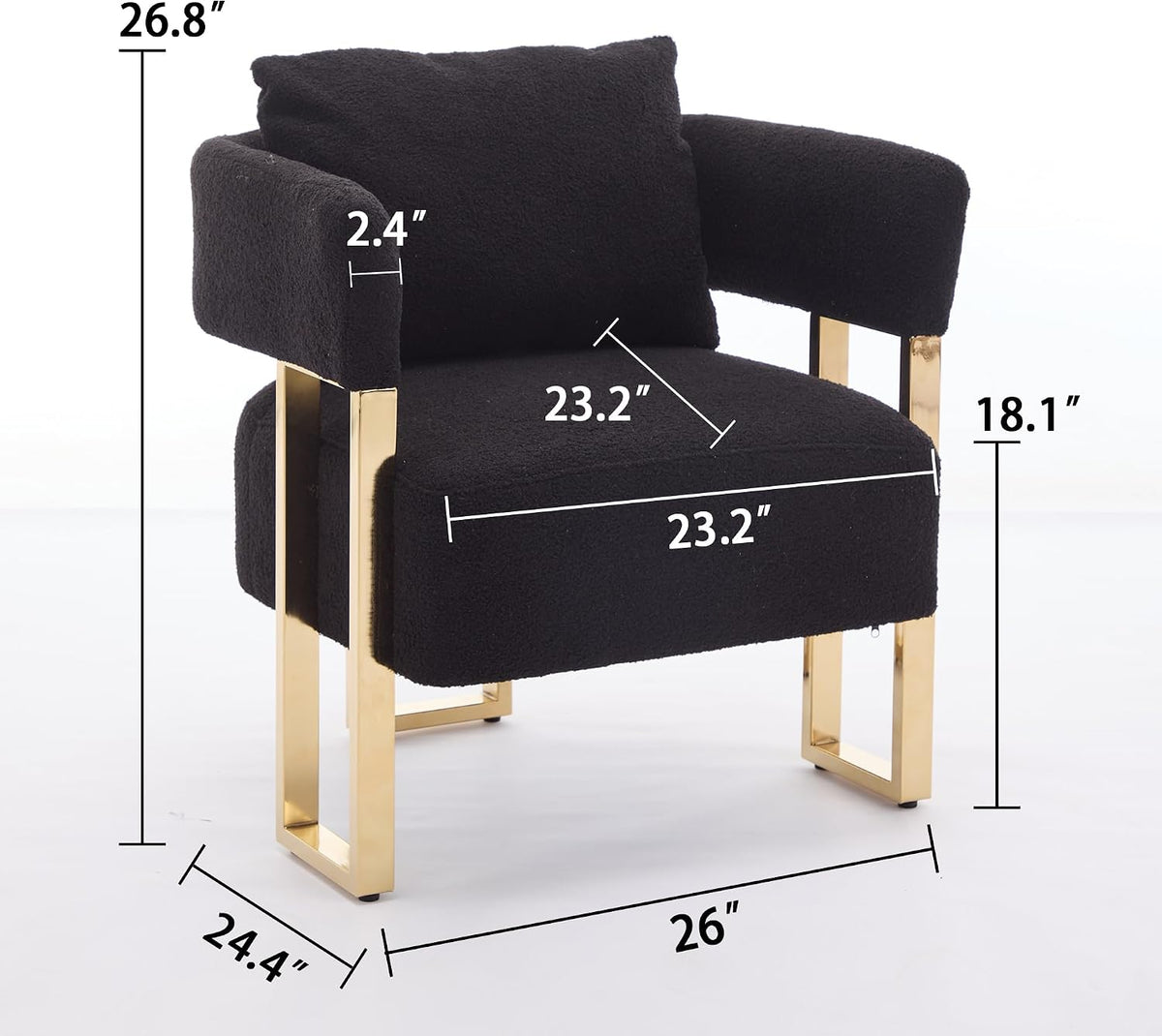 YISHENG Modern Barrel Accent Chairs Set of 2, Living Room Side Chairs with Golden Metal Legs Soft Upholstered Reading Armchairs no Wheels for Vanity/Reception Room//Bedroom/Lounge/Office,Black Teddy