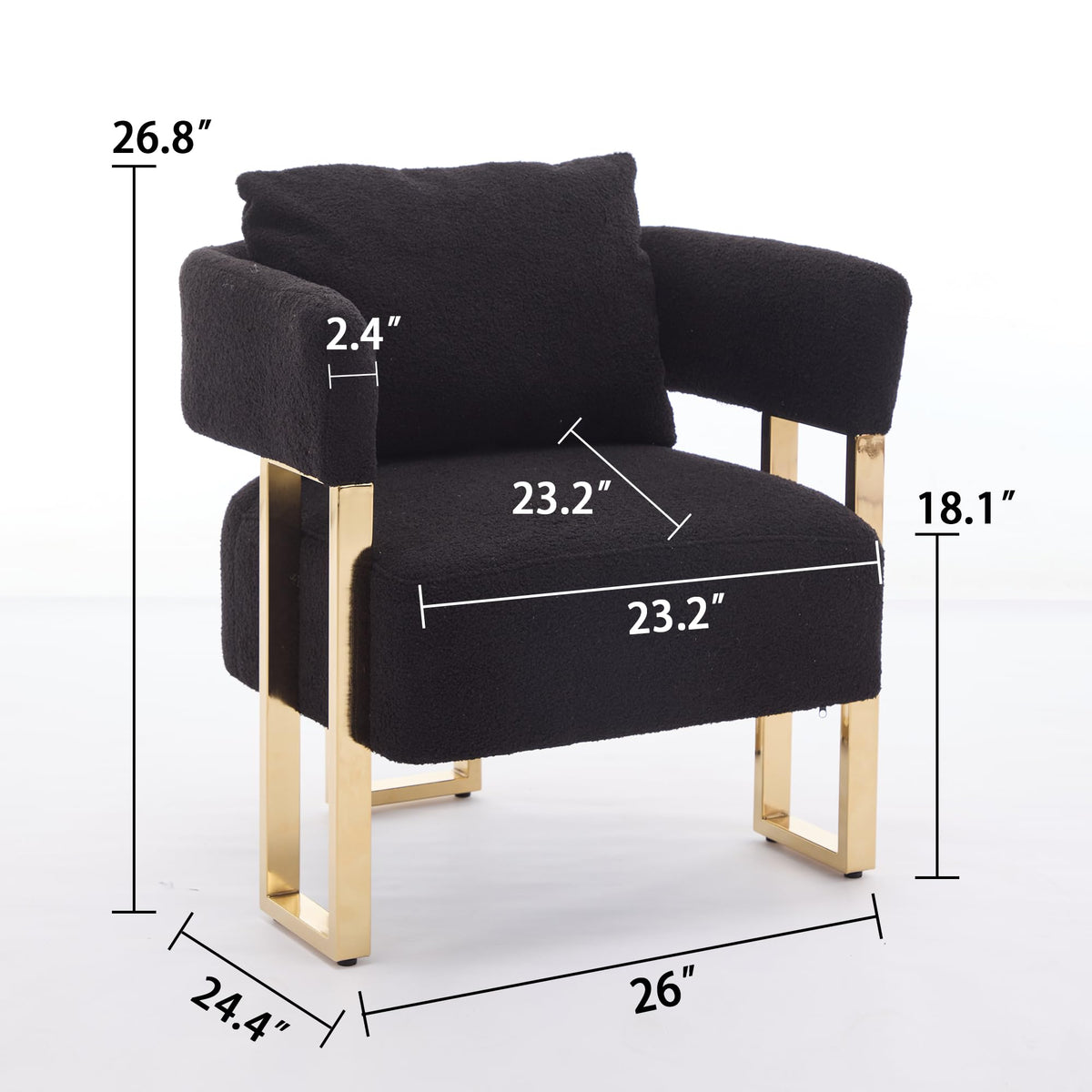 YISHENG Modern Barrel Accent Chairs Set of 2, Living Room Side Chairs with Golden Metal Legs Soft Upholstered Reading Armchairs no Wheels for Vanity/Reception Room//Bedroom/Lounge/Office,Black Teddy
