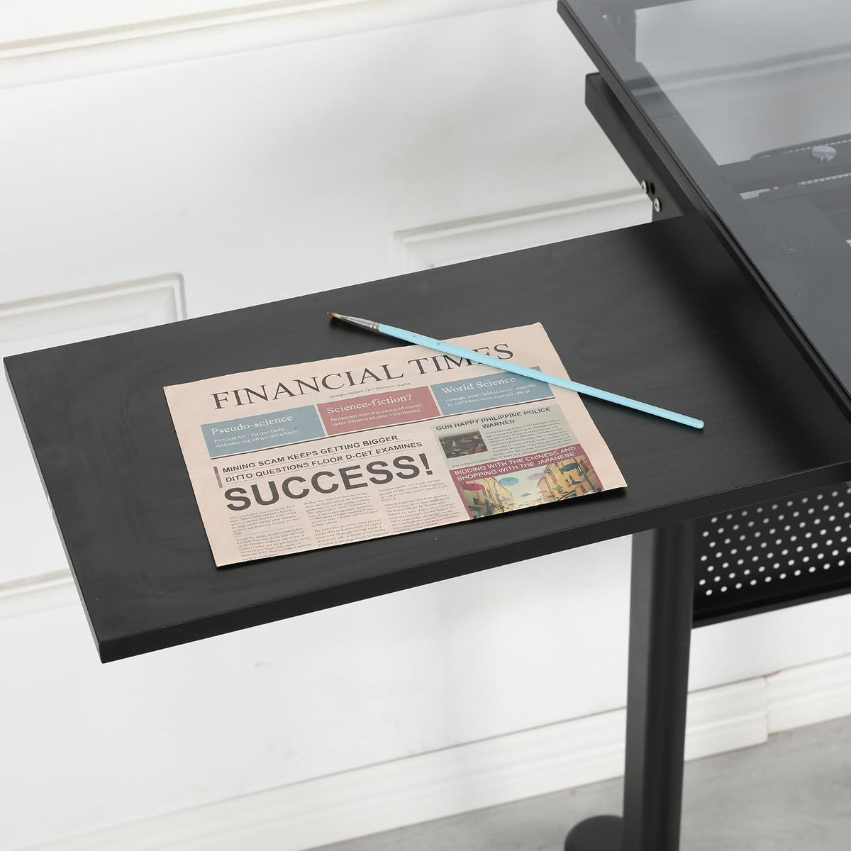 Glass Craft Table Drawing Desk â Drafting Tables Hobby Table Writing Studio Art Artist Desk with Adjustable Tilted Tabletop (Black-Newer)