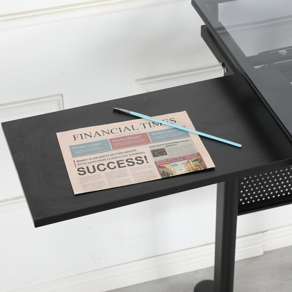 Glass Drafting Table Art Desk â Adjustable Professhional Artwork Drawing Drafting Table Desk, Glass-Topped Art Table for Craft Station Studio Home Office School w/Drawers (Black)