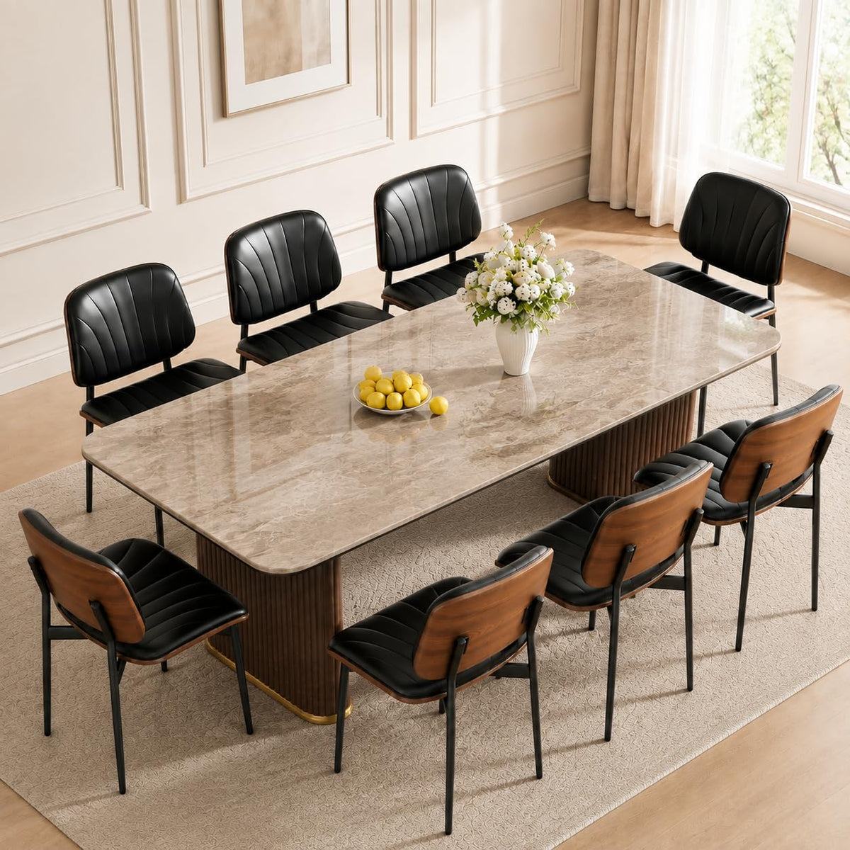 REONEY Dining Chairs Set of 4, Mid-Century Modern Kitchen Chairs, Black