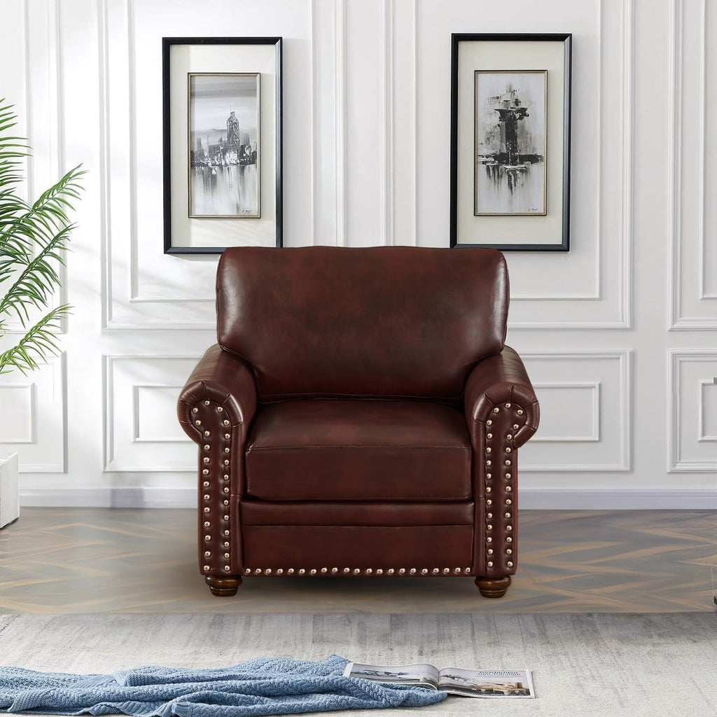 2 Piece Faux Leather Sofa Set,Modern Couch and Loveseat Sets with Storage,Mid Century Couch with Rivet Rolled Arm,Comfy Deep Seat Sofa,Furniture for Living Room,Office(Loveseat+3 Seater,Navy)