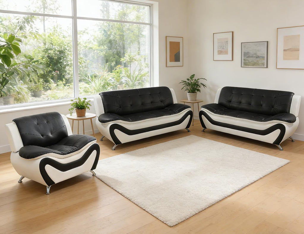 Leather Sectional Sofa Couches, Living Room Sofa and Loveseat Set, Faux Leather Couch and Loveseat Set for Office/Bedroom/Apartment, Cream
