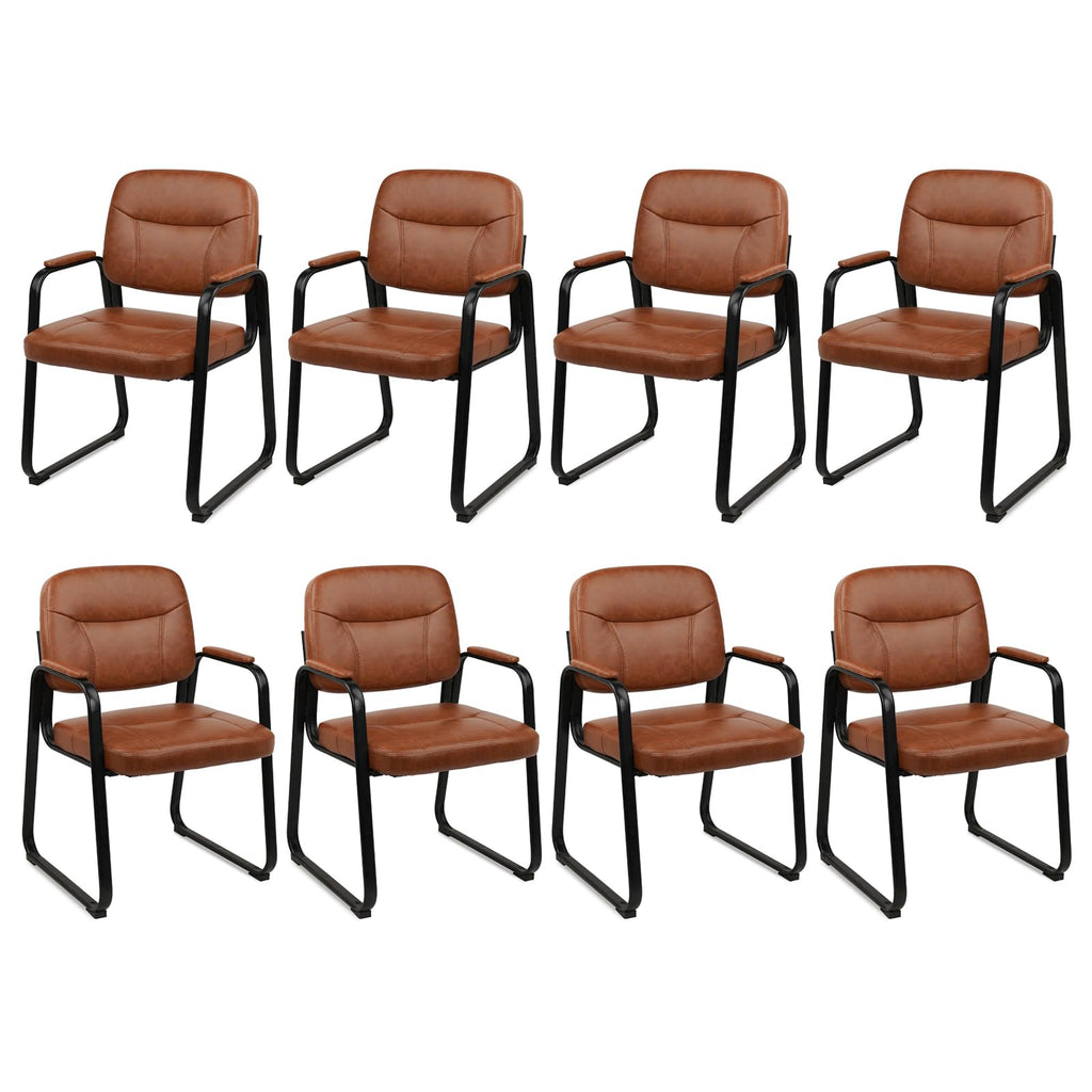 CLATINA Waiting Room Guest Chair with Bonded Leather Padded Arm Rest for Office Reception and Conference Desk Black with Sled Base Brown 1 Pack