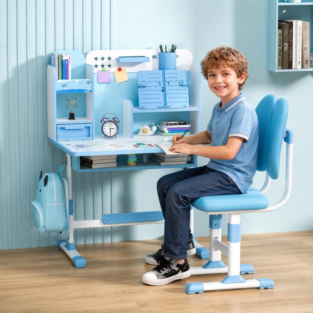 Kids Study Desk and Chair Set for 3-18 Years, Adjustable Height