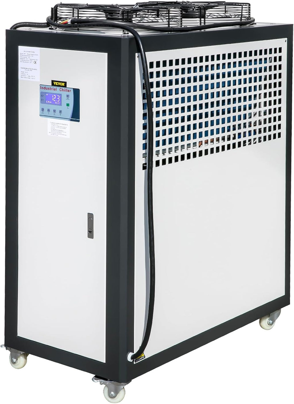 VEVOR Air Cooled Water Chiller, 5 Ton Portable, 5HP/3.75KW Compressor Motor, 53L Capacity Stainless Steel Water Tank, Finned Condenser with Micro-Computer Control, Industrial Chiller for Cooling Water