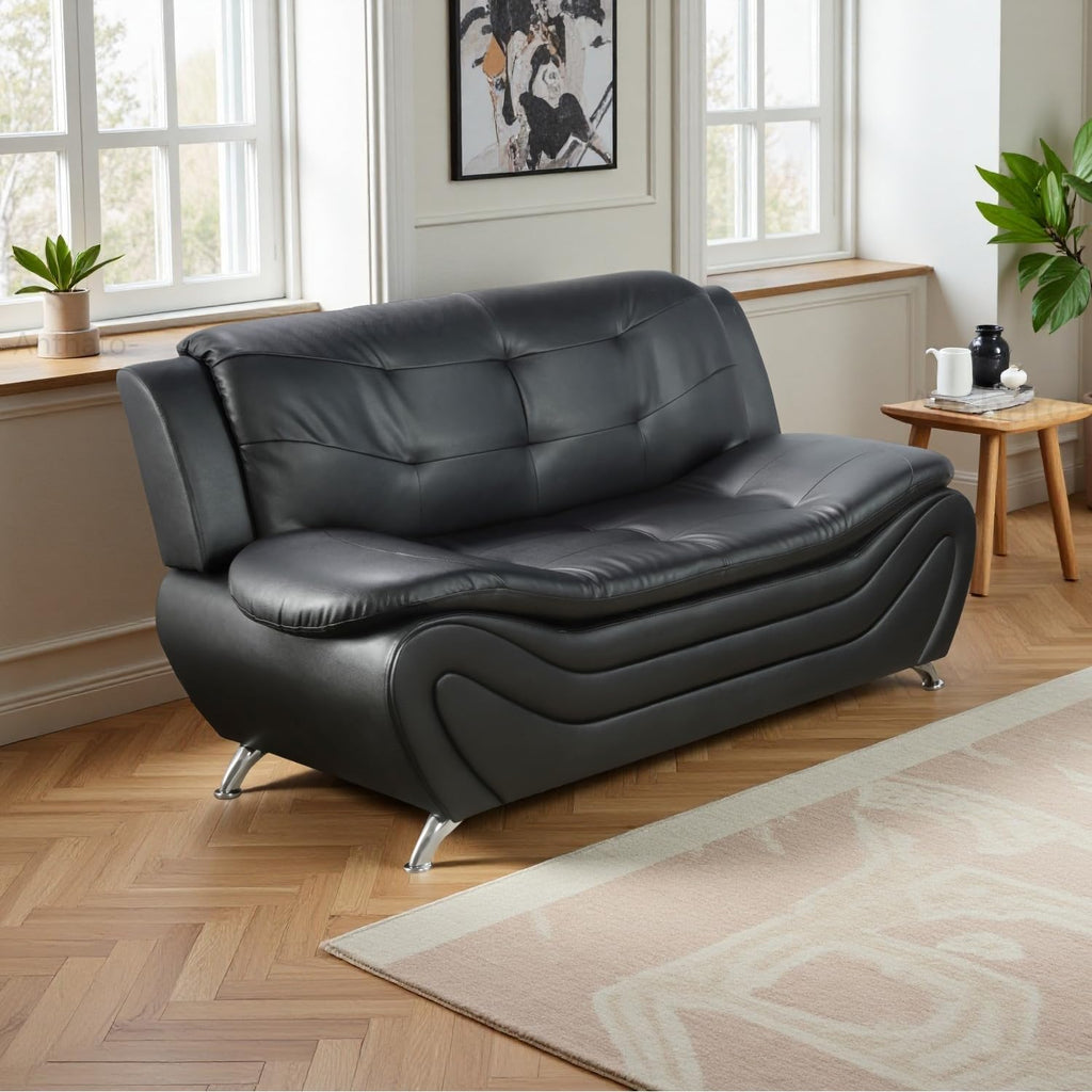 Leather Sectional Sofa Couches, Living Room Sofa and Loveseat Set, Faux Leather Couch and Loveseat Set for Office/Bedroom/Apartment, Cream