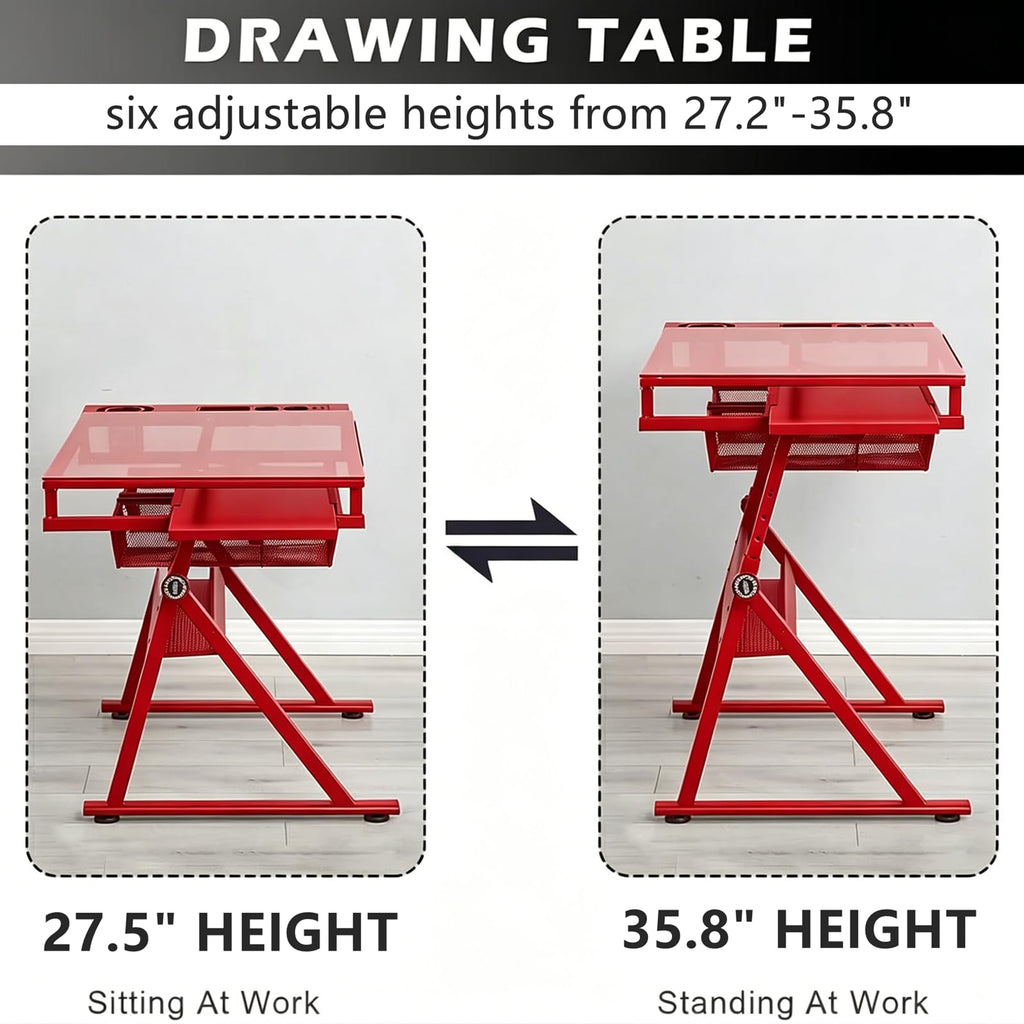 Drafting Table for Artists, Glass Drawing Table with Stool,T1-Black