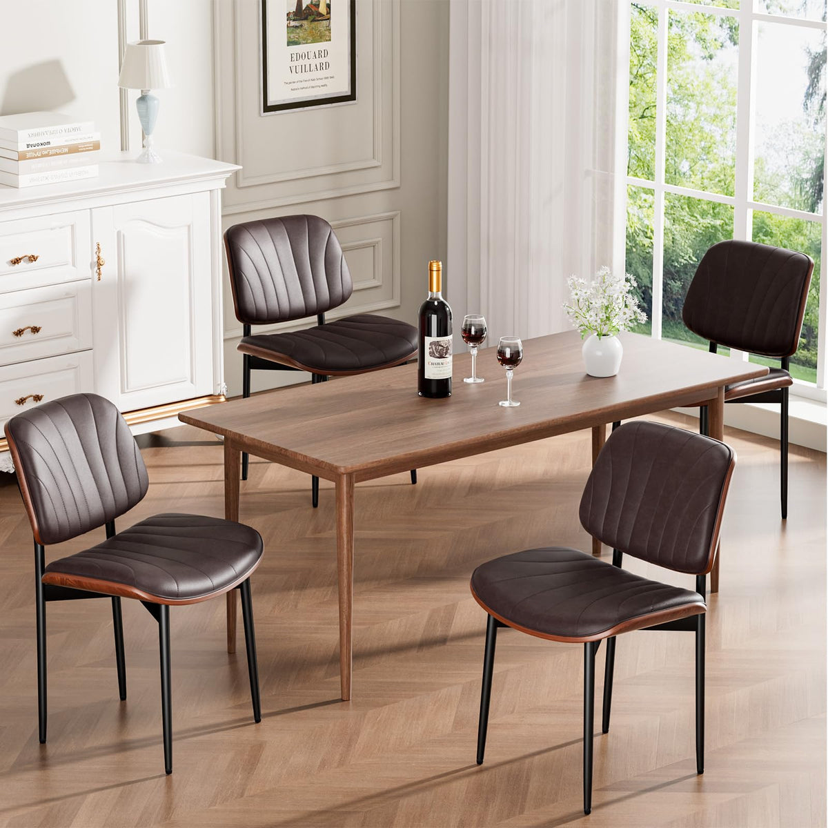 REONEY Dining Chairs Set of 4, Mid-Century Modern Kitchen Chairs, Black