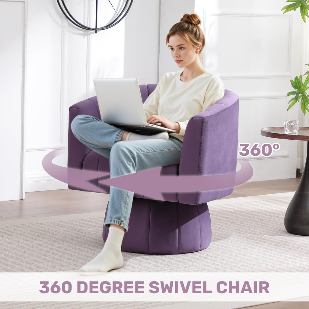 Swivel Accent Barrel Chair Set of 2, Cute Comfy Small Round 360Â° Arm Chair, Velvet Sofa Club Reading Chair for Living Room Bedroom Office Purple