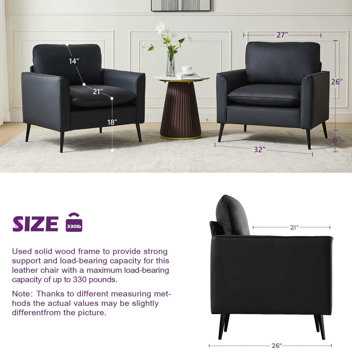 TYBOATLE Accent Chairs Set of 2, Faux Leather Arm Chairs (Grey, 2)