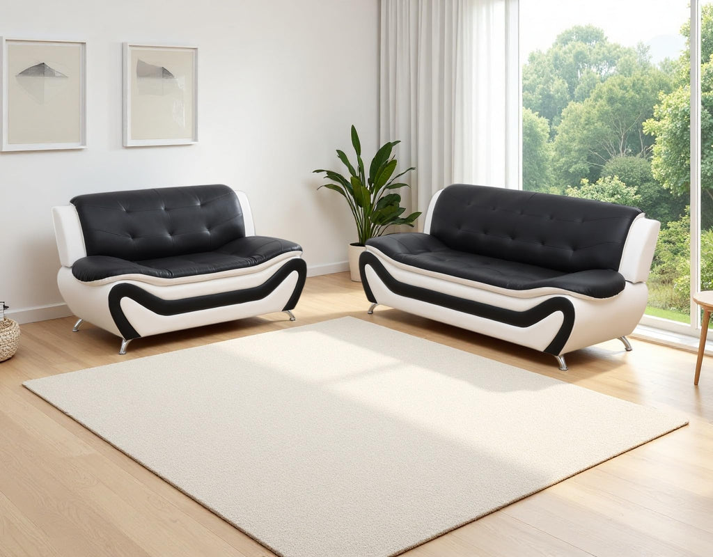 Creamy White Living Room Furniture Set, 2-Piece Modern Faux Leather Couches for Home, Living Room Sofa Sets, 3-Seater Sofa and Loveseat with Metal Feet, Couch Set for Bedroom, Hotel, Office
