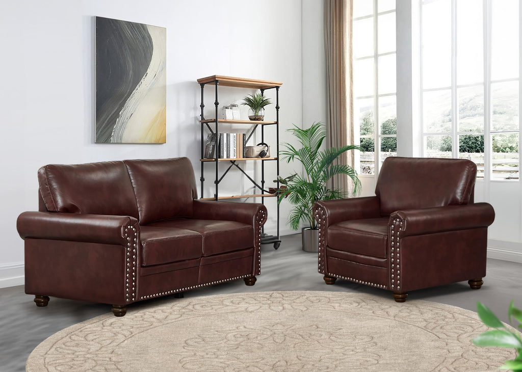 2 Piece Faux Leather Sofa Set,Modern Couch and Loveseat Sets with Storage,Mid Century Couch with Rivet Rolled Arm,Comfy Deep Seat Sofa,Furniture for Living Room,Office(Loveseat+3 Seater,Navy)