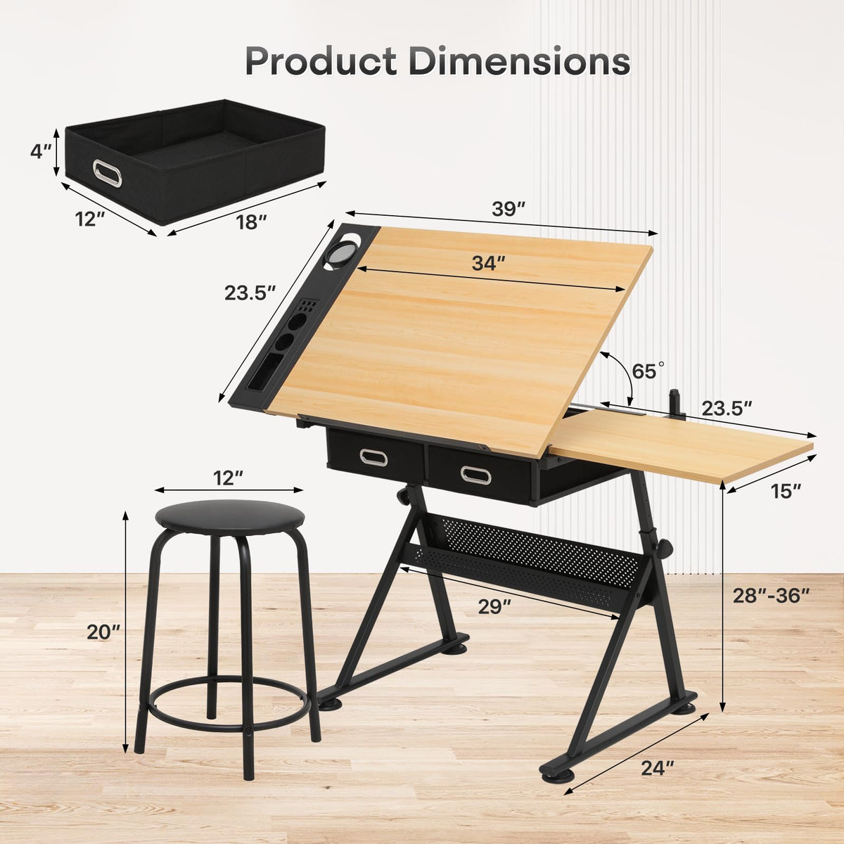 Athena Collection Professhional Drafting Table for Adults Teens, Light Grey