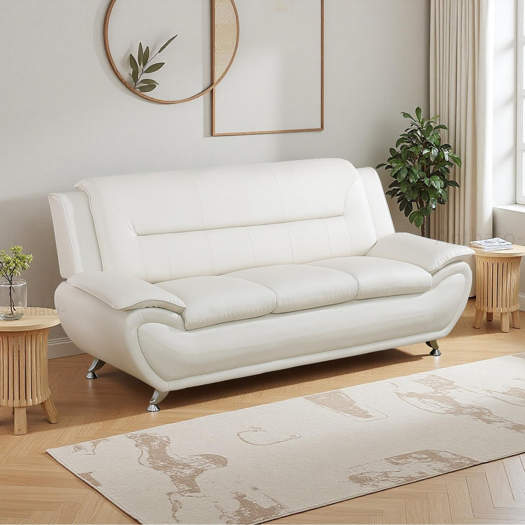 Leather Sectional Sofa Couches, Living Room Sofa and Loveseat Set, Faux Leather Couch and Loveseat Set for Office/Bedroom/Apartment, Cream