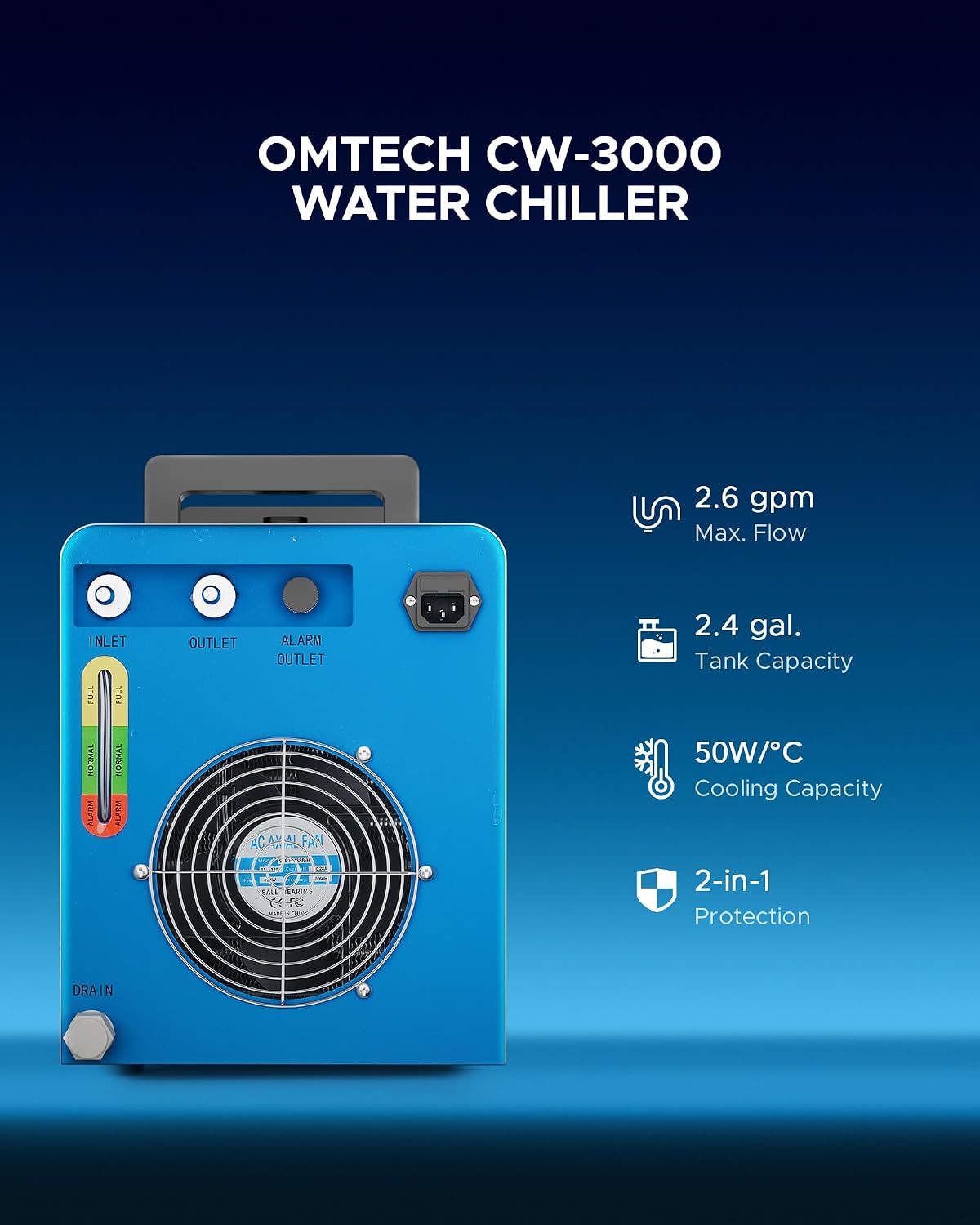 OMTech CW-3000 9L Industrial Water Chiller for CO2 Lasers up to 50W
